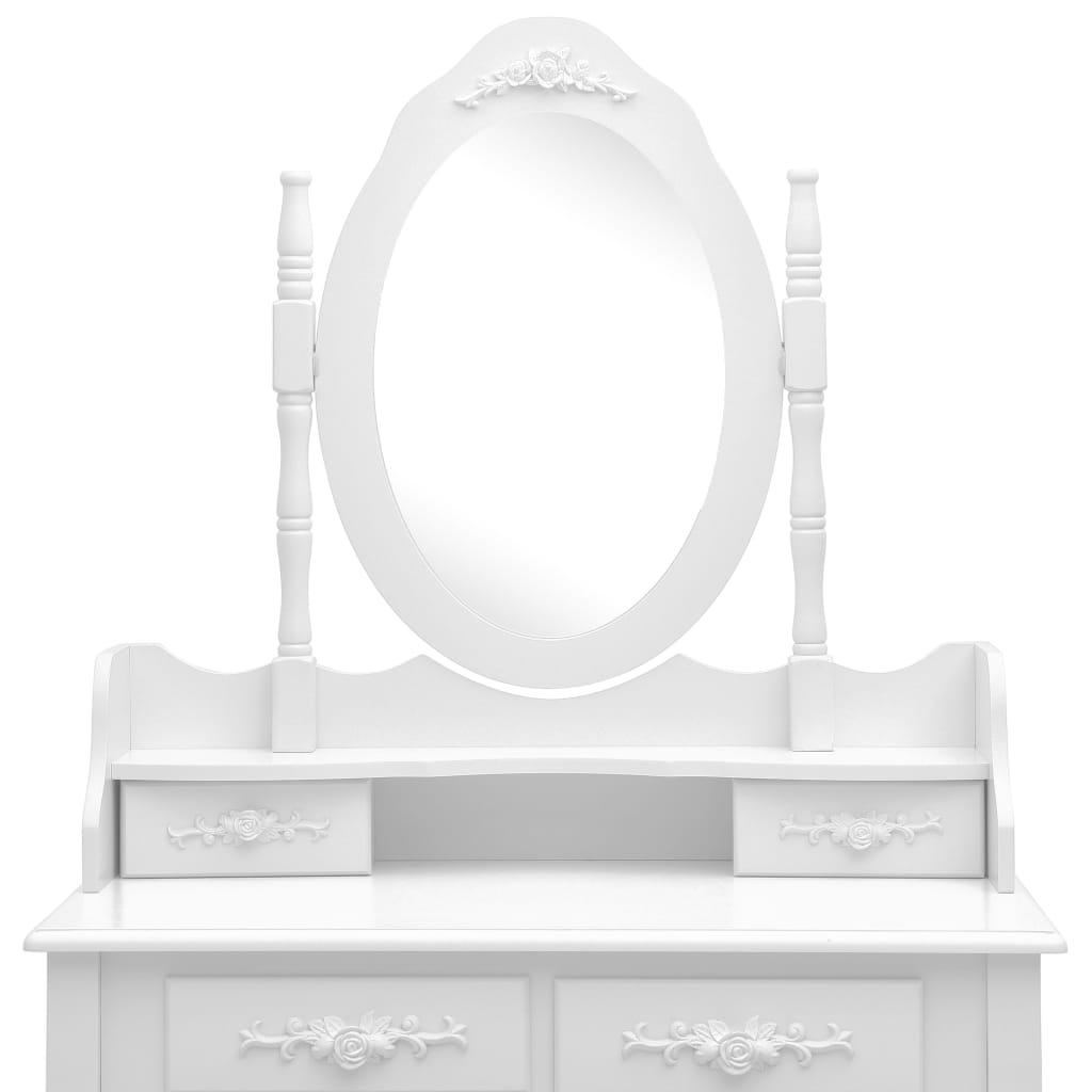 Fehér császárfa fésülködőasztal-szett ülőkével 75 x 69 x 140 cm 