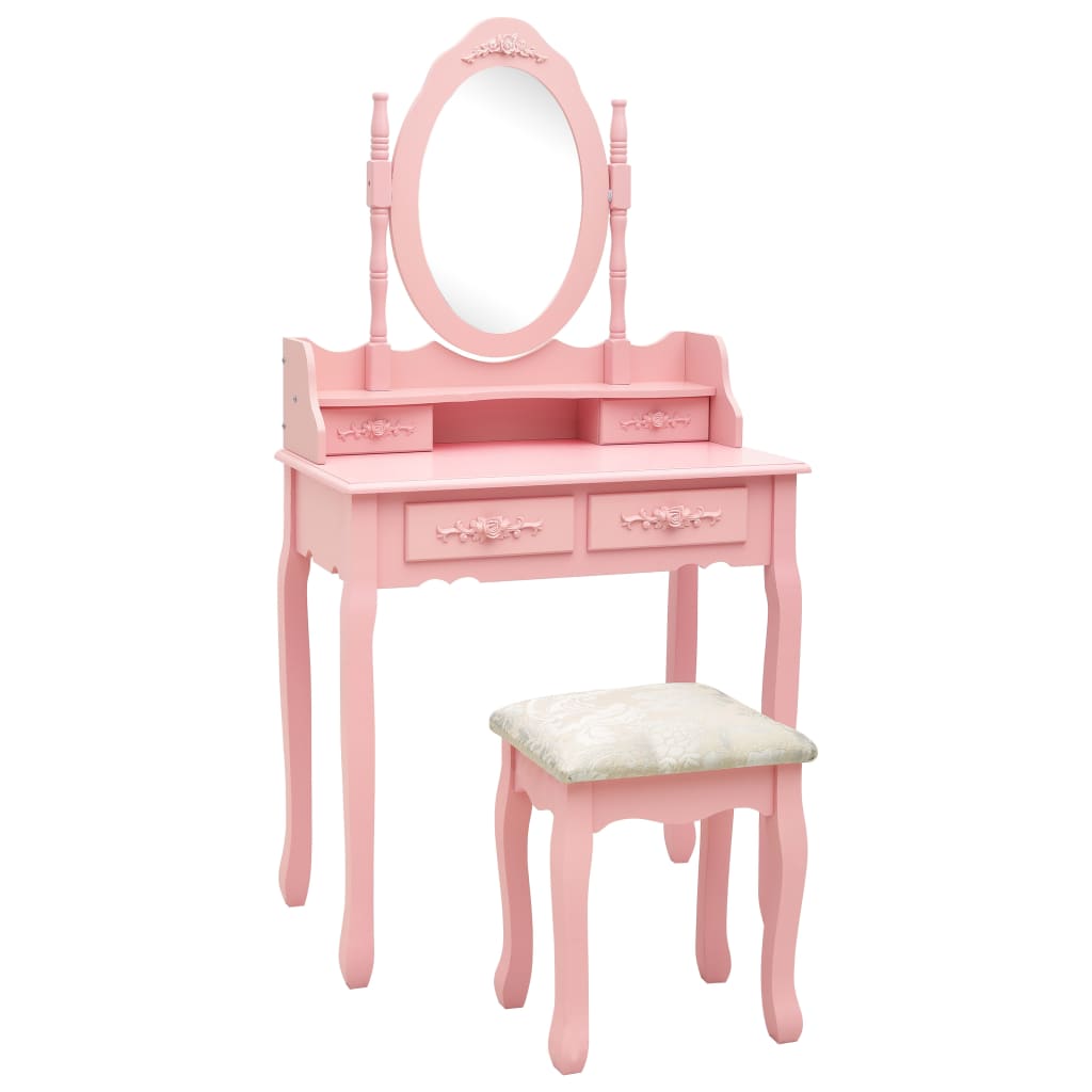 vidaXL Set masă de toaletă cu taburet roz 75x69x140 cm lemn paulownia vidaxl.ro