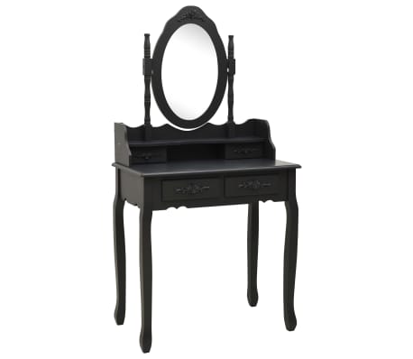 vidaXL Conj. toucador com banco 75x69x140 cm madeira paulownia preto