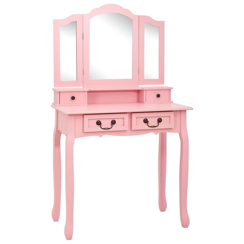 vidaXL Set masă de toaletă cu taburet roz 80x69x141 cm lemn paulownia vidaXL imagine noua 2022