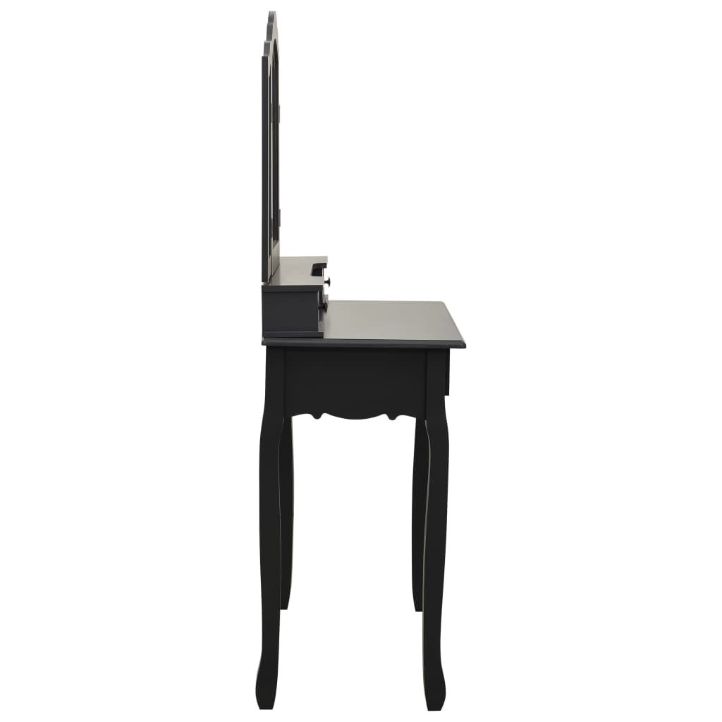  Toaletný stolík so stoličkou, čierny 80x69x141 cm, paulovnia