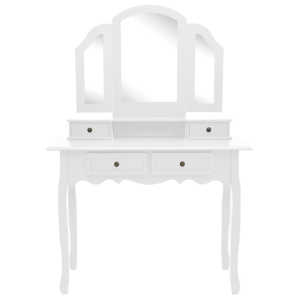 Fehér császárfa fésülködőasztal-szett ülőkével 100x40x146 cm 