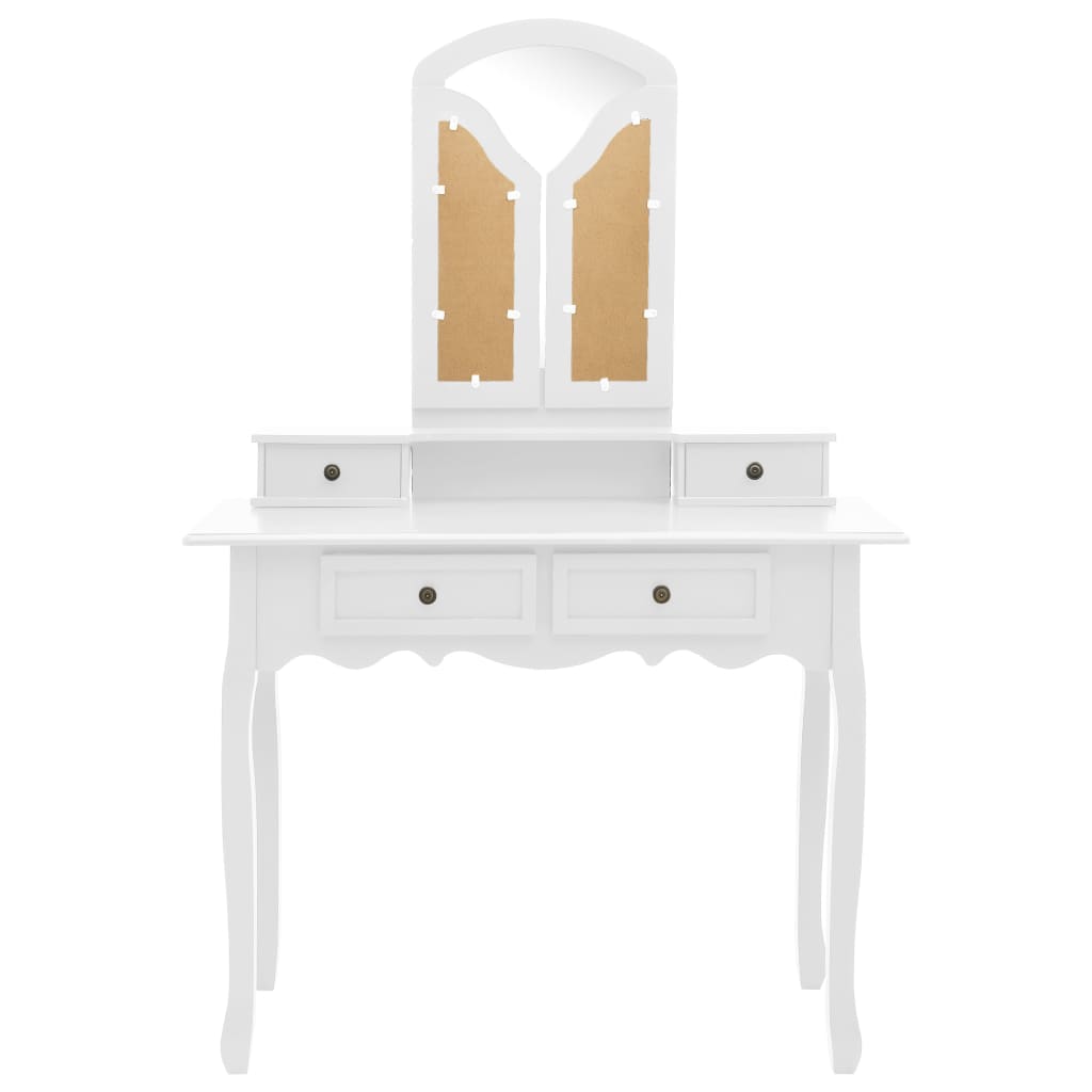 Fehér császárfa fésülködőasztal-szett ülőkével 100x40x146 cm 