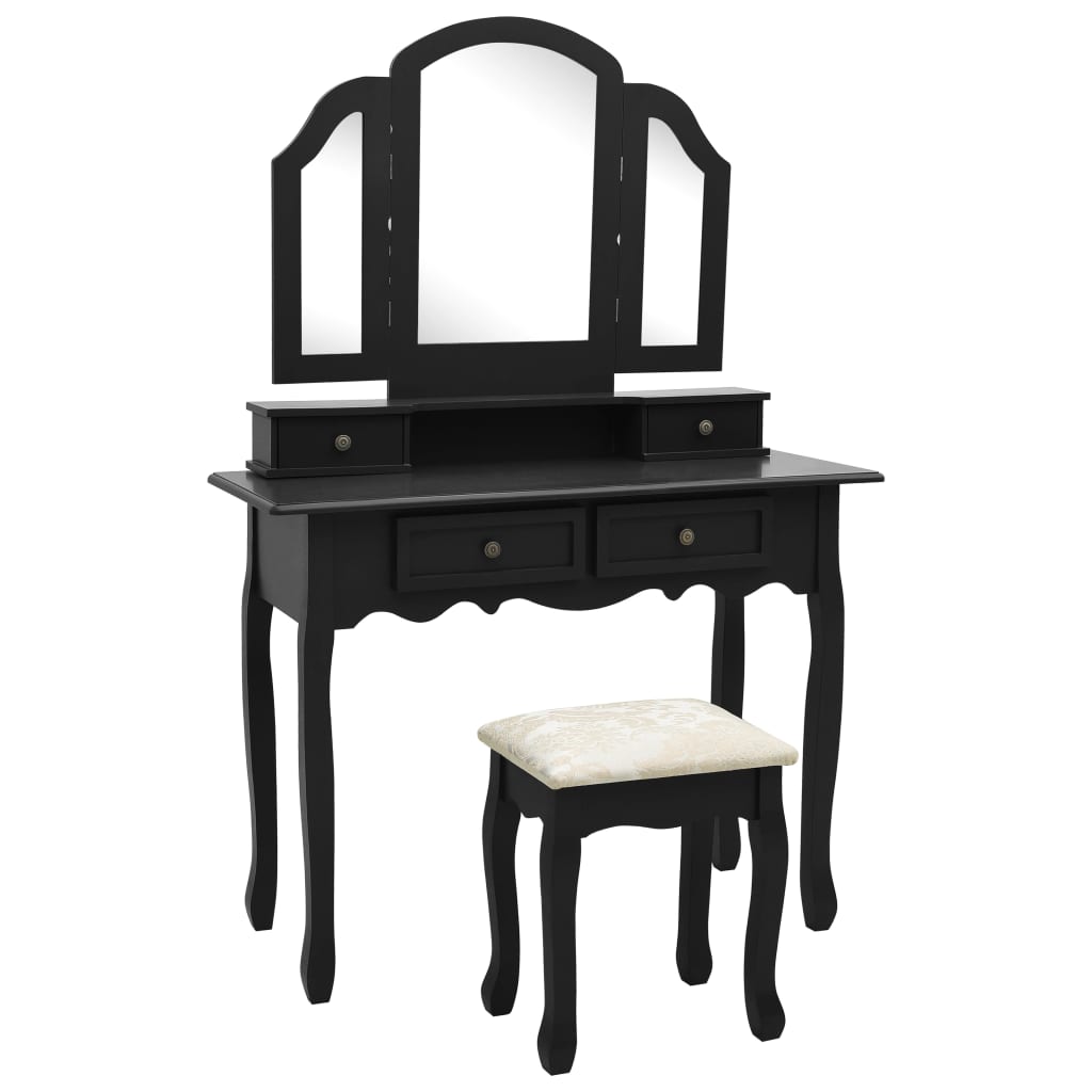 Petrashop  Toaletní stolek se stoličkou černý 100 x 40 x 146 cm pavlovnia
