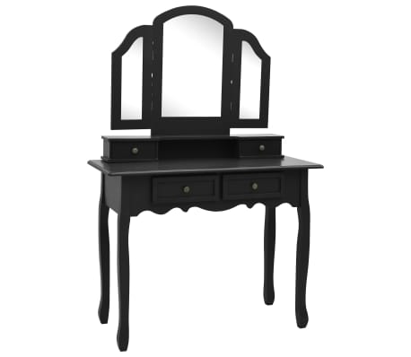 vidaXL Ensemble de coiffeuse et tabouret Noir 100x40x146 cm Paulownia
