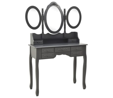 vidaXL Schminktisch mit Hocker und Dreifach-Spiegel Grau