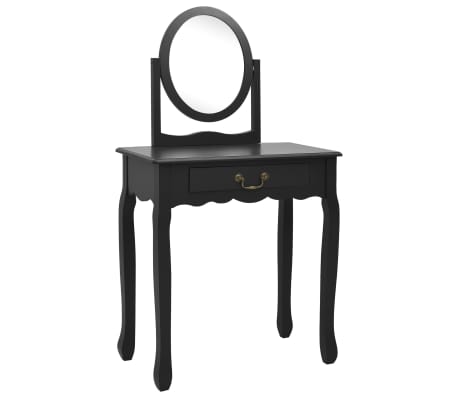 vidaXL Coiffeuse et tabouret Noir 65x36x128 cm Bois de paulownia MDF