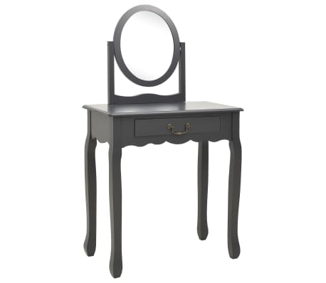vidaXL Toaletka ze stołkiem, szara, 65x36x128 cm, drewno paulowni, MDF