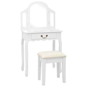 vidaXL tualettlaud taburetiga, valge 65x36x128 cm, Paulownia puit, MDF