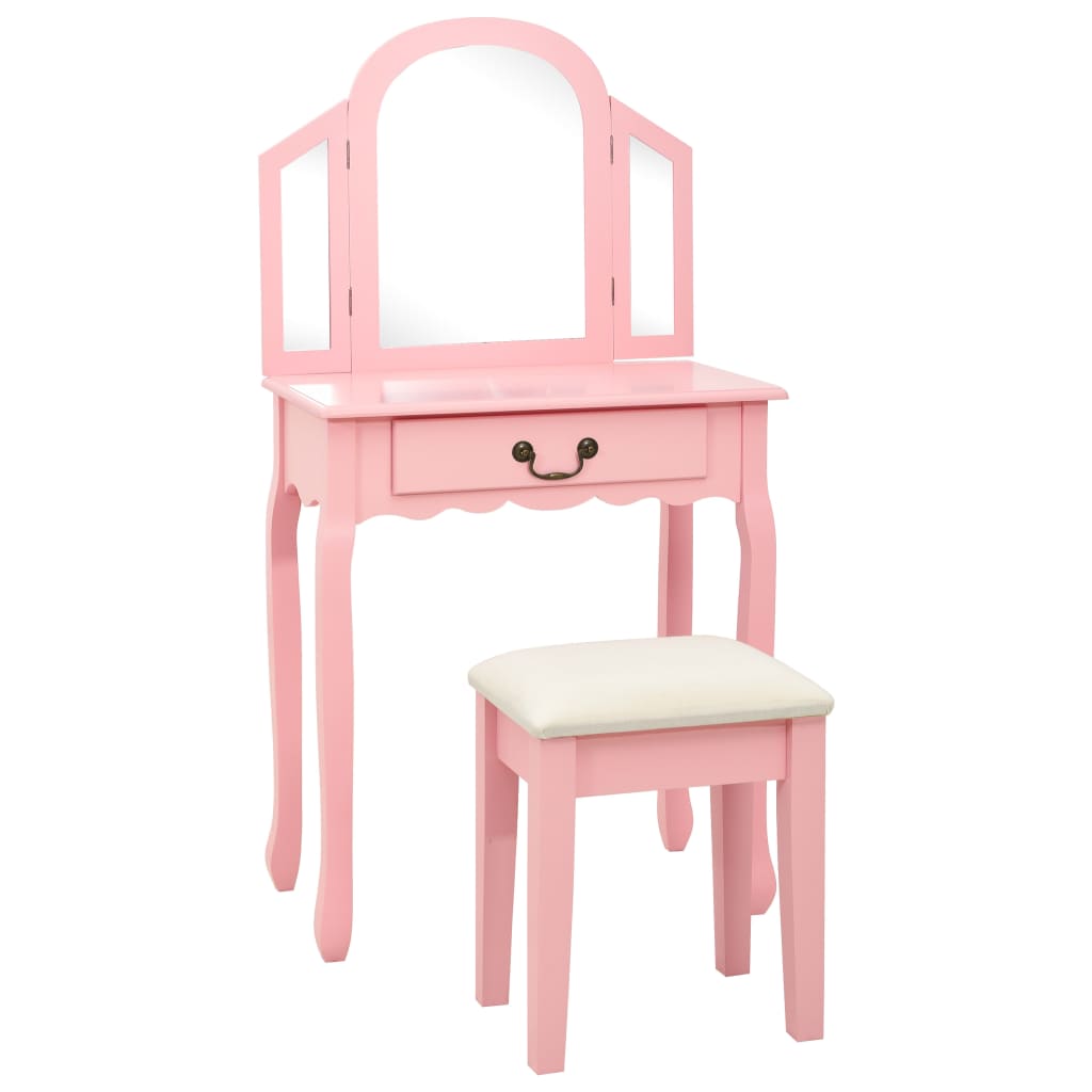 4: vidaXL kosmetikbord med taburet 65x36x128 cm kejsertræ MDF pink