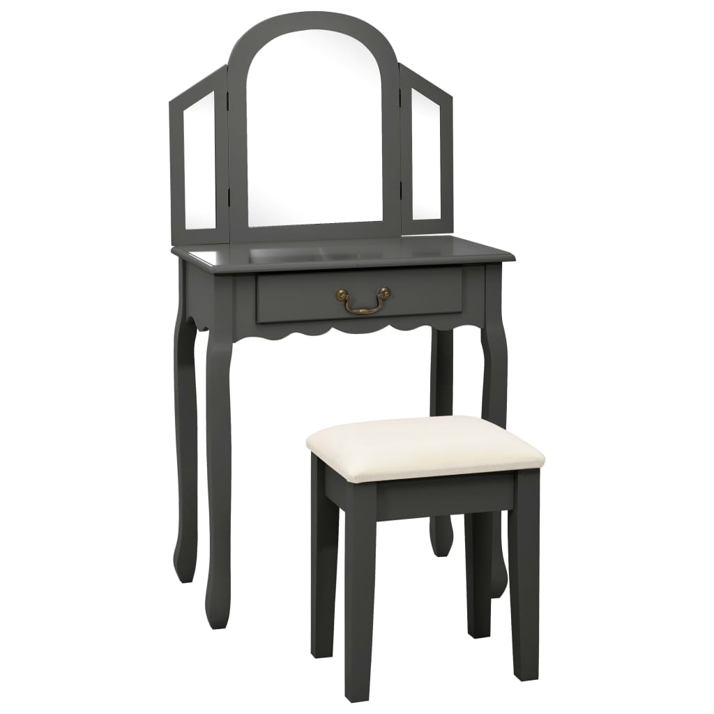#3 - vidaXL kosmetikbord med taburet 65x36x128 cm kejsertræ MDF grå