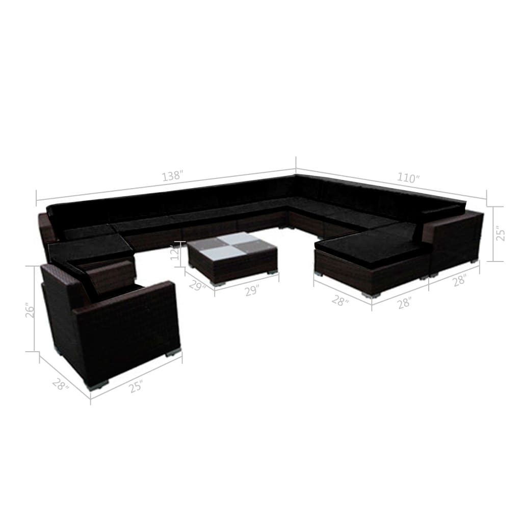 Patio Lounge Set of 12 Black - Image 6