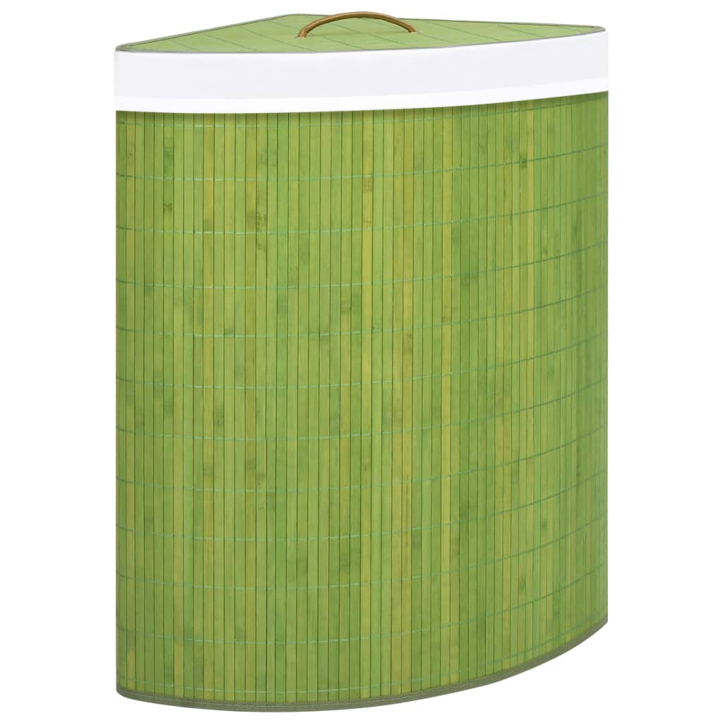 vidaXL Coș de rufe din bambus, pentru colț, verde, 60 L