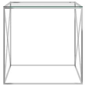vidaXL Τραπέζι Σαλονιού Ασημί 55x55x55 εκ. από Ανοξ. Ατσάλι και Γυαλί