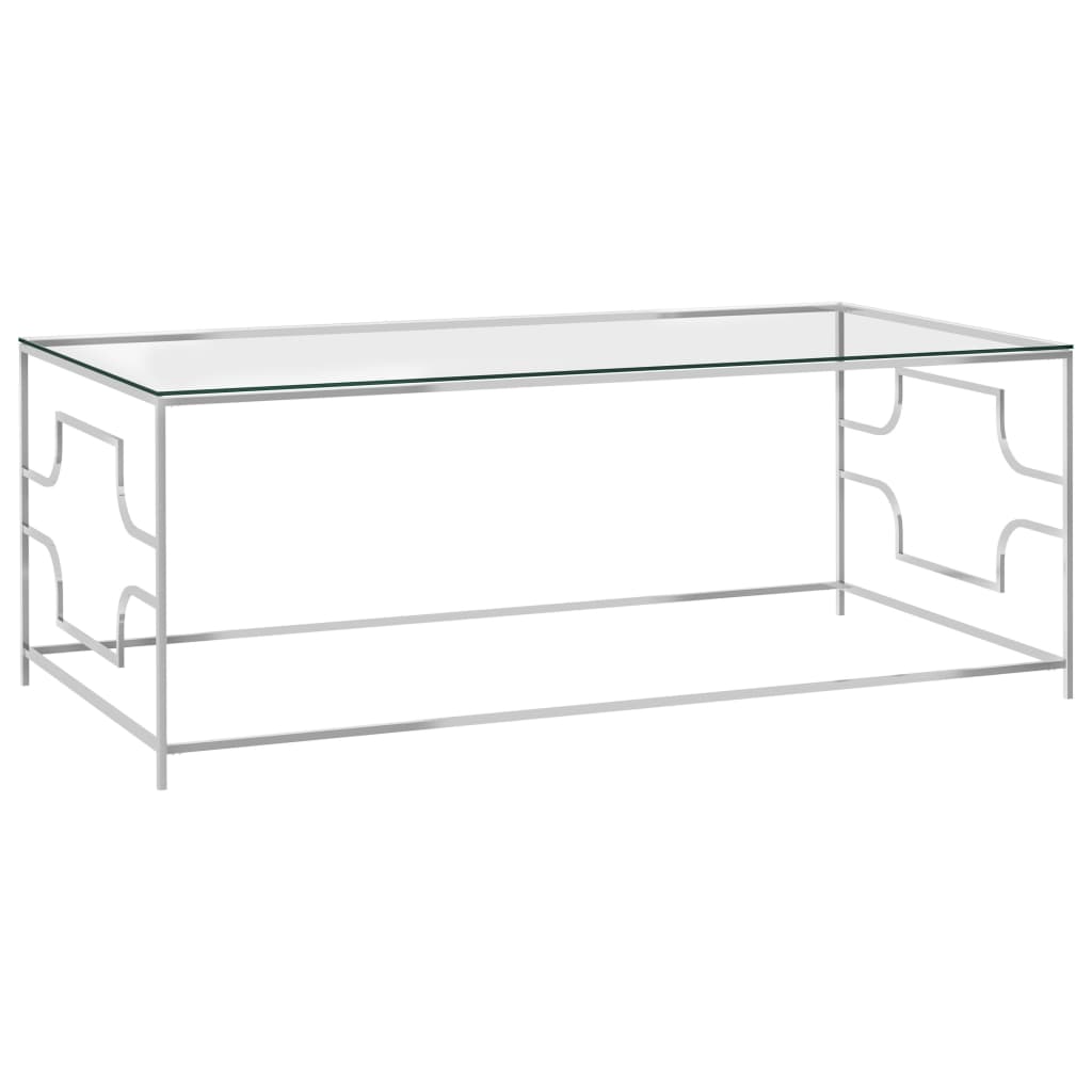 #2 - vidaXL sofabord 120x60x45 cm rustfrit stål og glas sølvfarvet