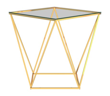 vidaXL Klubska mizica zlata in prozorna 50x50x55 cm nerjaveče jeklo