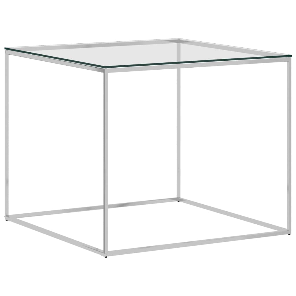 Soffbord silver 50x50x43 cm rostfritt stål och glas