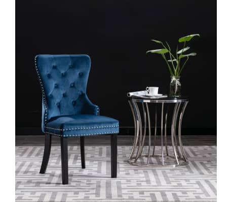 vidaXL Dining Chair Set of 2 Blue Velvet, solid rubberwood Standard