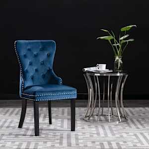 vidaXL Dining Chair Set of 2 Blue Velvet, solid rubberwood Standard