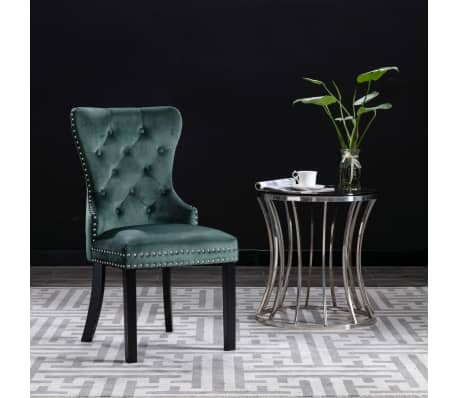 VidaXL Valgomojo kėdės, 2vnt., tamsiai žalios spalvos, aksomas