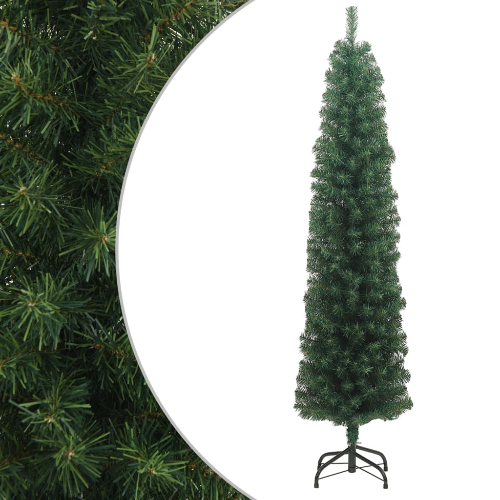 vidaXL smalt kunstigt juletræ med juletræsfod 210 cm PVC grøn