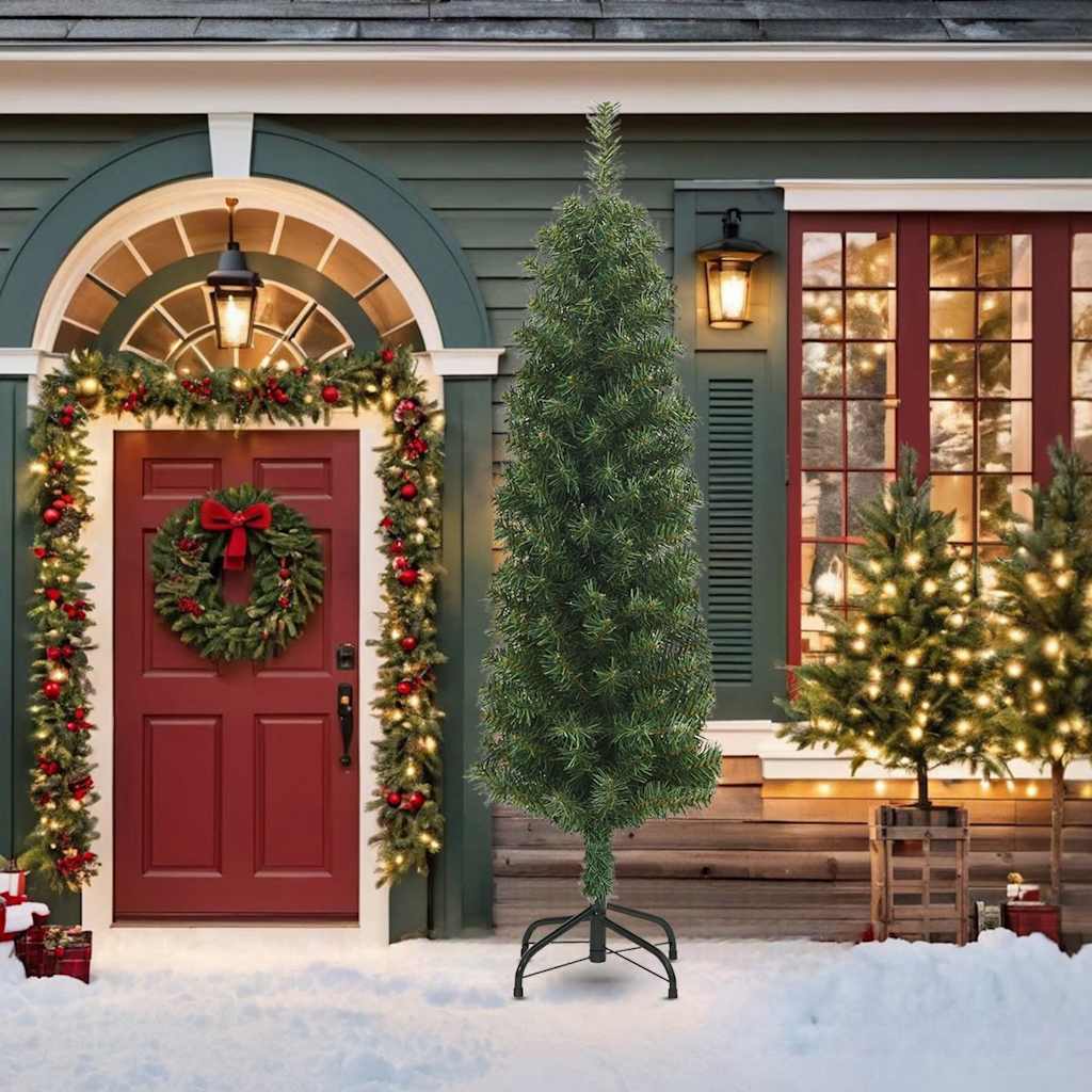 vidaXL Kunstkerstboom met standaard smal 210 cm PVC groen afbeelding