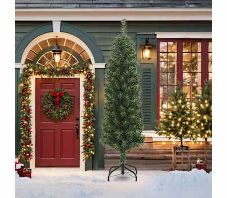 vidaXL Slankt kunstig juletre med stativ gr&oslash;nn 210 cm PVC