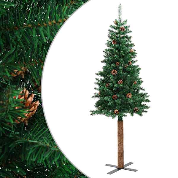 vidaXL kitsas kunstkuusk puidu ja m&auml;nnik&auml;bidega, roheline, 150 cm, PVC
