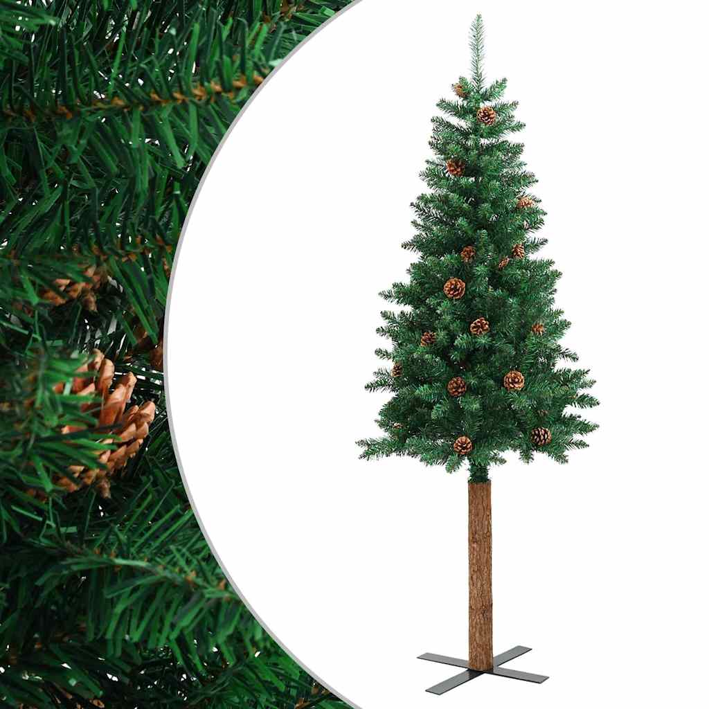 vidaXL Úzký vánoční stromek pravé dřevo a šišky zelený 150 cm PVC