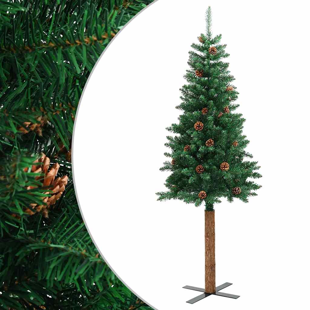 vidaXL Úzký vánoční stromek pravé dřevo a šišky zelený 180 cm PVC