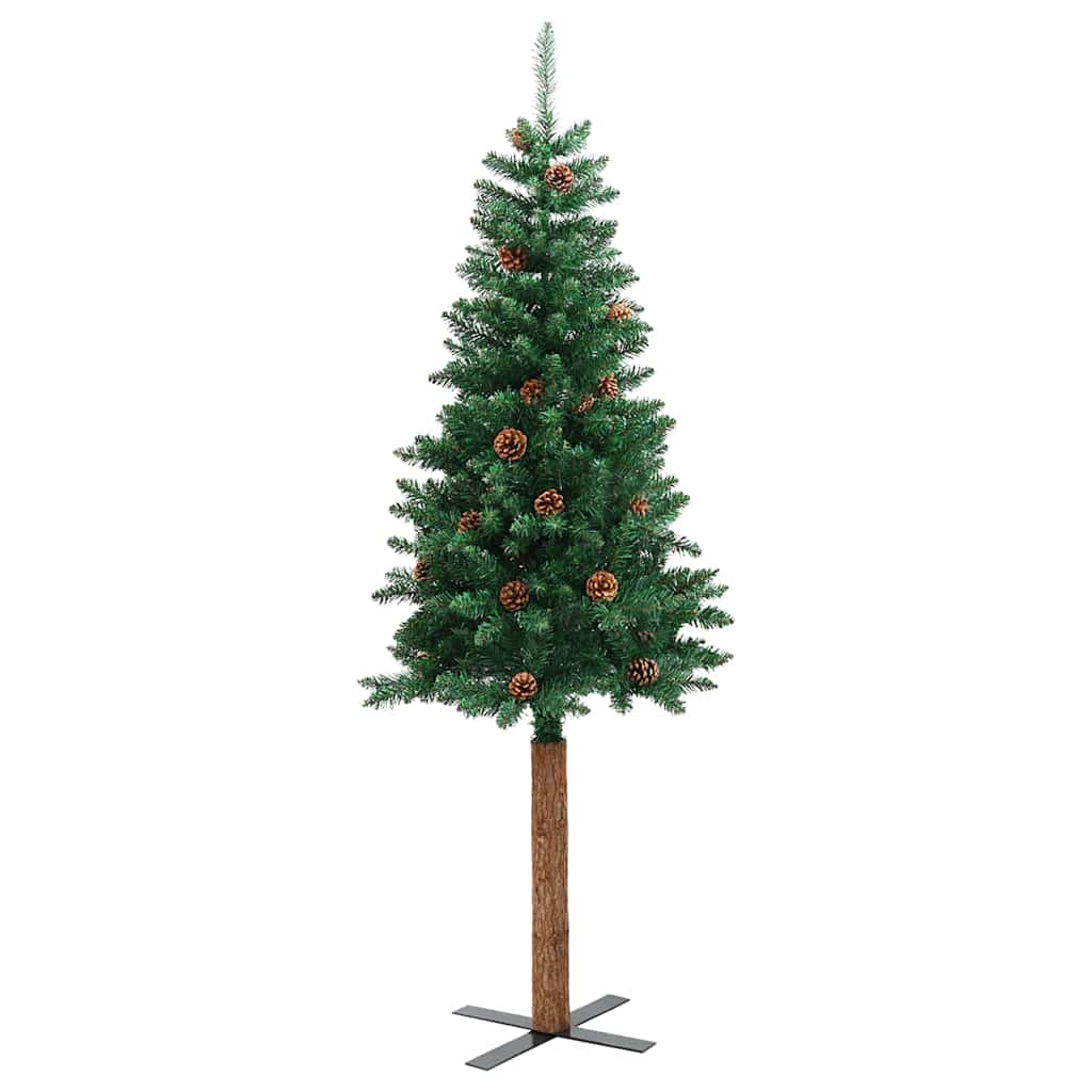Thumbnail - vidaXL Weihnachtsbaum Schlank mit Echtholz und Zapfen Grün 210 cm PVC