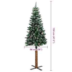 Úzký vánoční stromek pravé dřevo a bílý sníh zelený 150 cm - obrázek 7