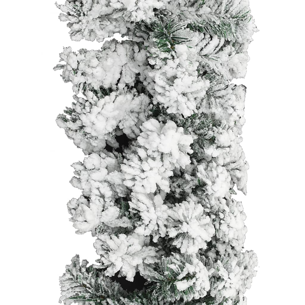 Zöld PVC karácsonyi füzér pelyhes hóval 10 m 