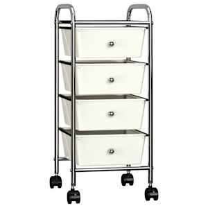 Premični voziček s 4 predali bela plastika