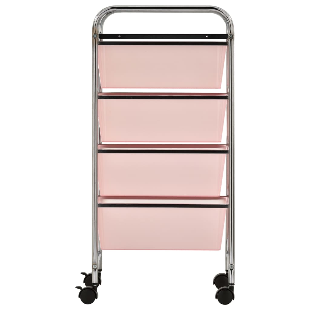  Mobilný úložný vozík so 4 zásuvkami ružový plastový