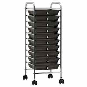 Premični voziček z 10 predali črna plastika