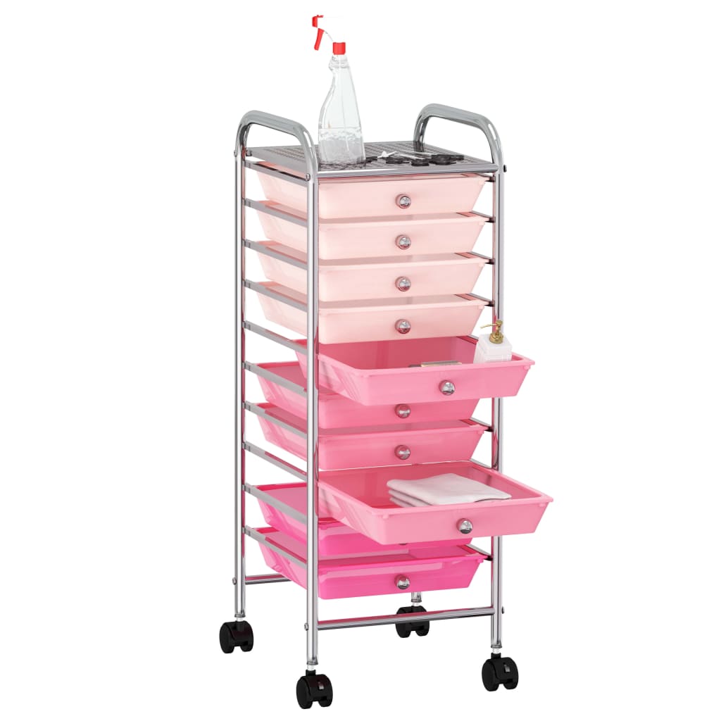  Mobilný úložný vozík s 10 zásuvkami ombre a ružový plastový