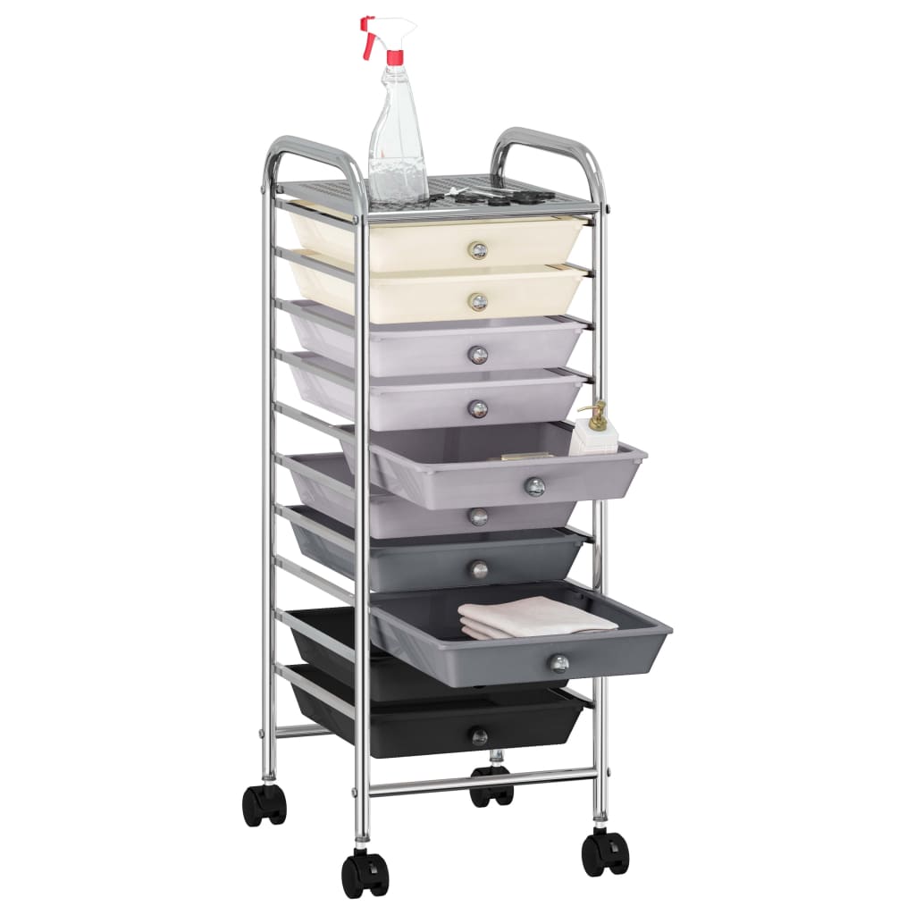 

vidaXL Opbergtrolley met 10 lades mobiel kunststof ombre