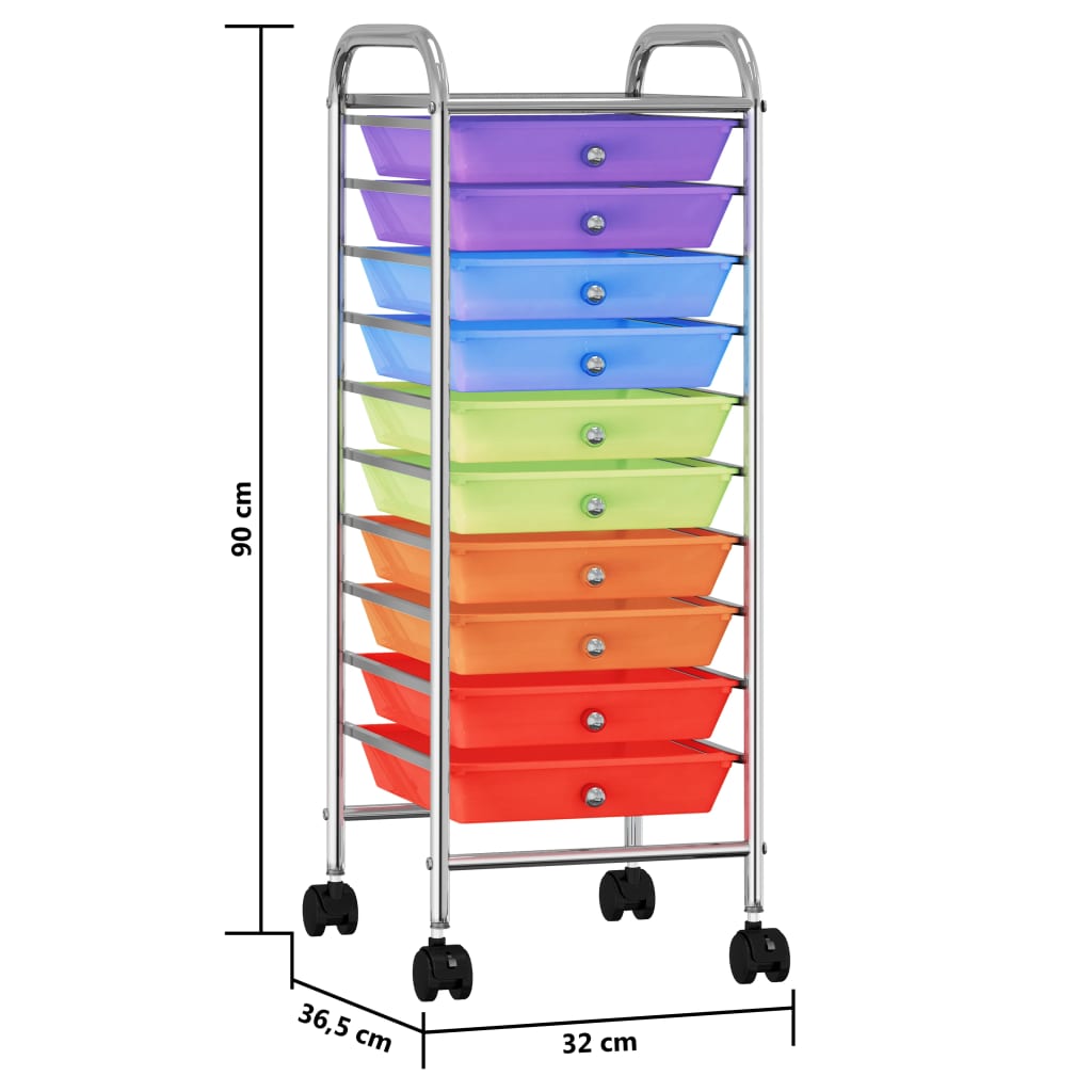 Mobilní úložný vozík s 10 zásuvkami vícebarevný plastový