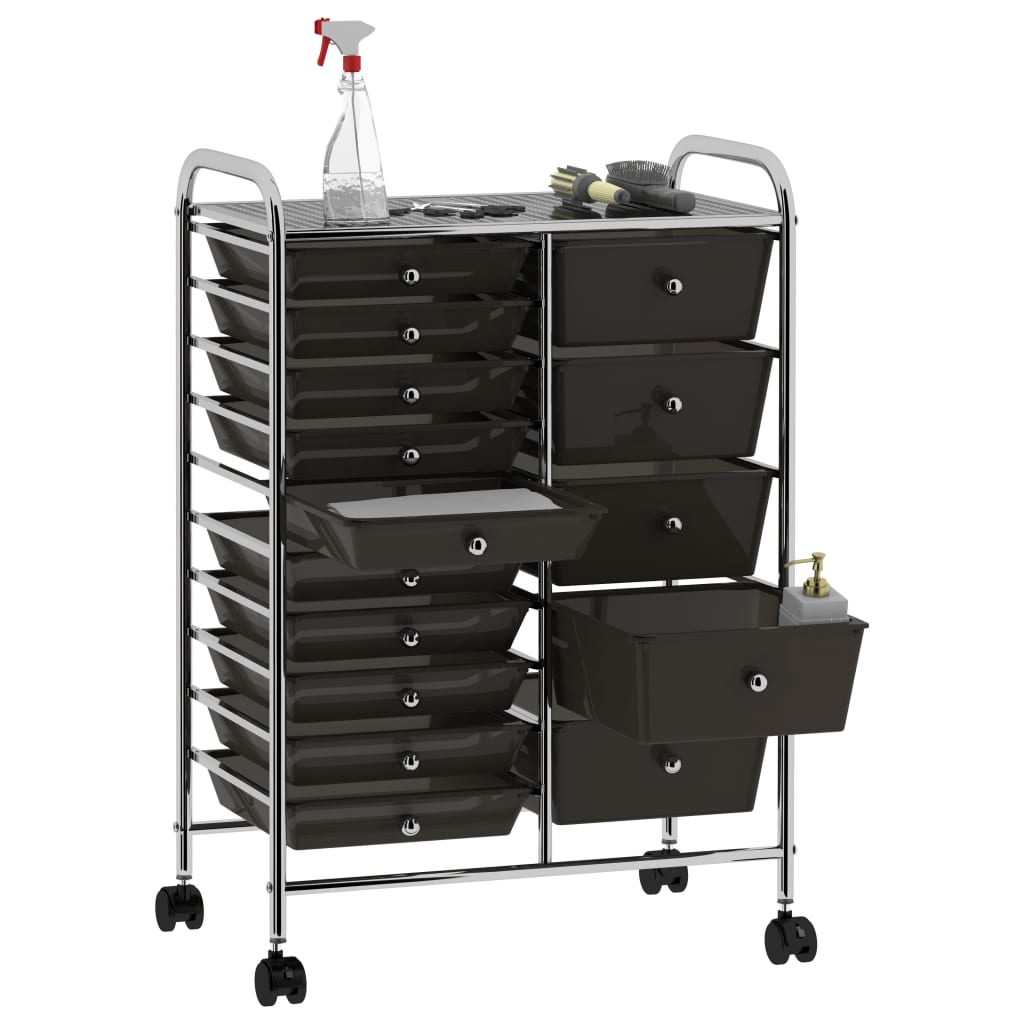 vidaXL Opbergtrolley met 15 lades mobiel XXL kunststof zwart afbeelding