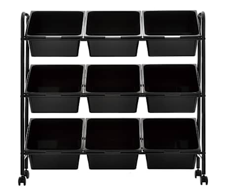 vidaXL Spielzeug Aufbewahrungswagen 9 Behälter Schwarz Arbeitswagen