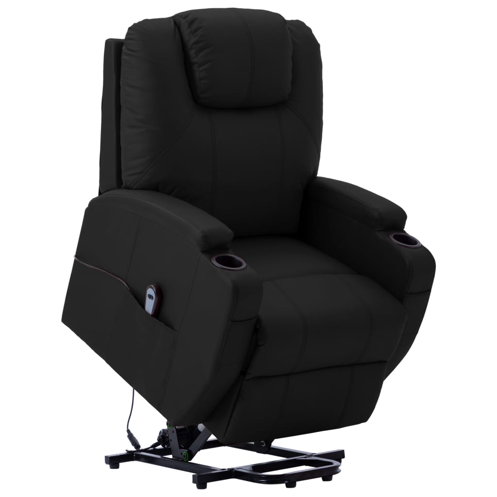 Vidaxl Stand Up Recliner Black Faux, Black Faux Leather Recliner