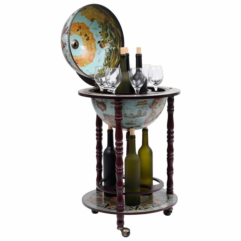 Rotating Globe Wine Bar - Eucalyptus Wood With Vintage Nautical Maps