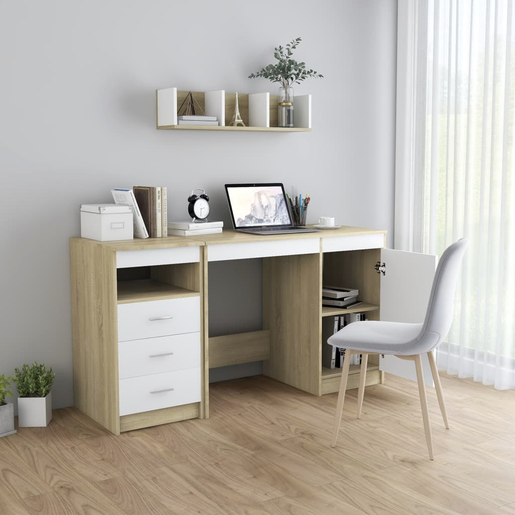 vidaXL Desk White and Sonoma Oak 140x50x76 cm Engineered Wood