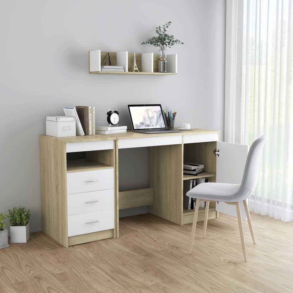 

vidaXL Bureau 140x50x76 cm spaanplaat wit en sonoma eikenkleurig