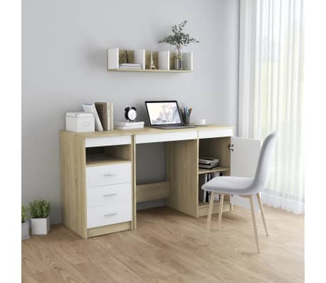 vidaXL Desk White and Sonoma Oak 140x50x76 cm Engineered Wood
