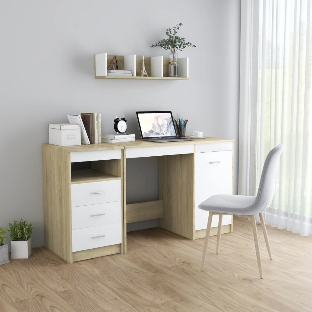 Schreibtisch Weiß und Sonoma-Eiche 140 x 50 x 76 cm Spanplatte