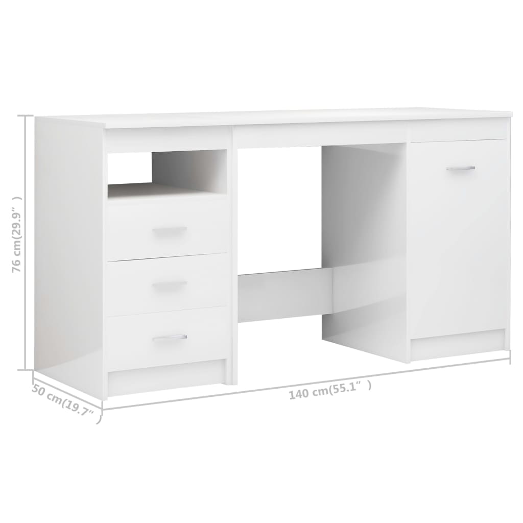 imagem de vidaXL Secretária 140x50x76 cm contraplacado branco brilhante8