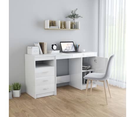 vidaXL Skrivebord høyglans hvit 140x50x76 cm konstruert tre