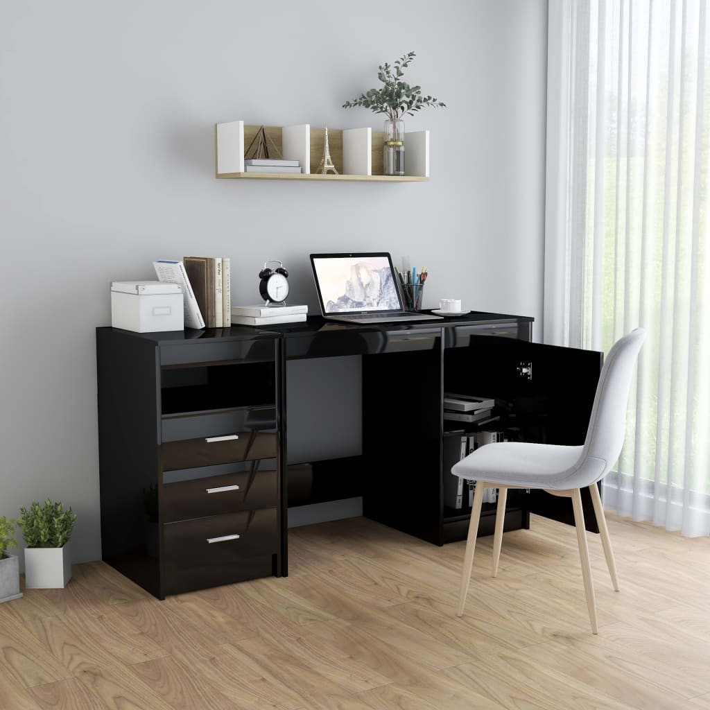 vidaXL Desk High Gloss Black 140x50x76 cm Engineered Wood